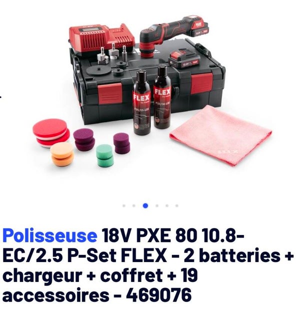 Polisseuse 18V PXE 80 10.8-EC/2.5 P-Set FLEX - 2 batteries + chargeur + coffret + 19 accessoires - 469076 (Copie)