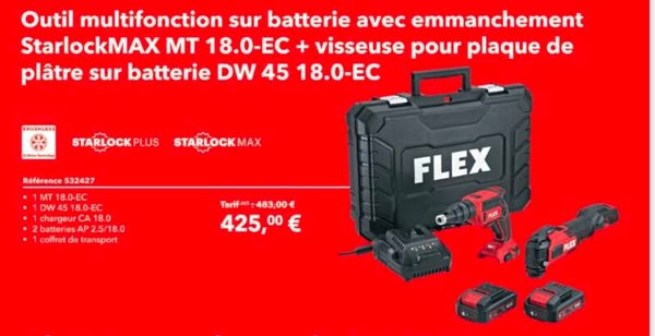 Outil multifonction sur batterie avec emmanchement StarlockMAX MT 18.0-EC + visseuse pour plaque de plâtre sur batterie DW 45 18.0-EC