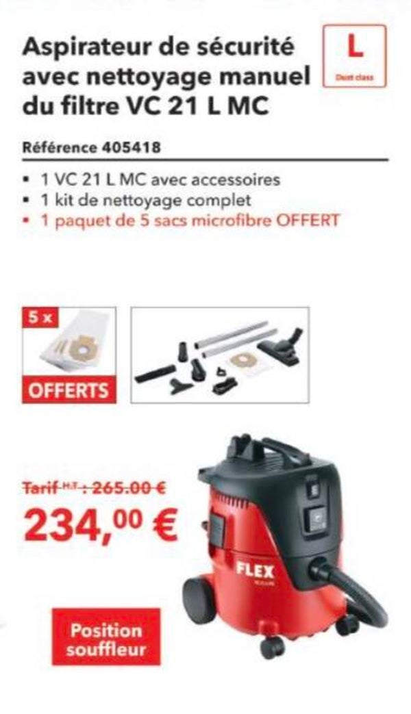 Aspirateur de sécurité avec nettoyage manuel du filtre VC 21 L MC
