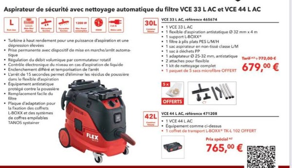 Aspirateur de sécurité avec nettoyage automatique du filtre VCE 33L