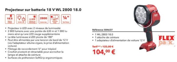 Projecteur sur batterie 18 V WL 2800 18.0 (Copie)