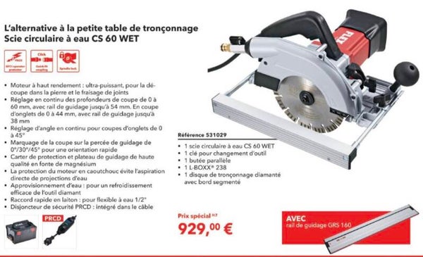 L'alternative à la petite table de tronçonnage Scie circulaire à eau CS 60 WET Click PRCD