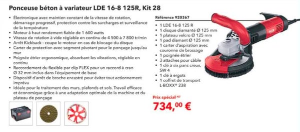Ponceuse béton à variateur LDE 16-8 125R, Kit 28