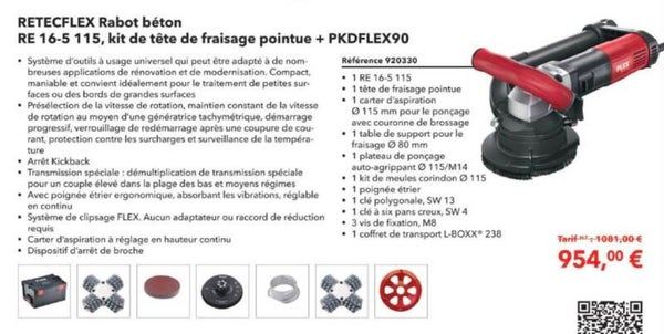 RETECFLEX Rabot béton RE 16-5 115, kit de tête de fraisage pointue + PKDFLEX90