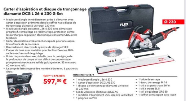 Carter d'aspiration et disque de tronçonnage diamanté DCG L 26-6 230 G-Set