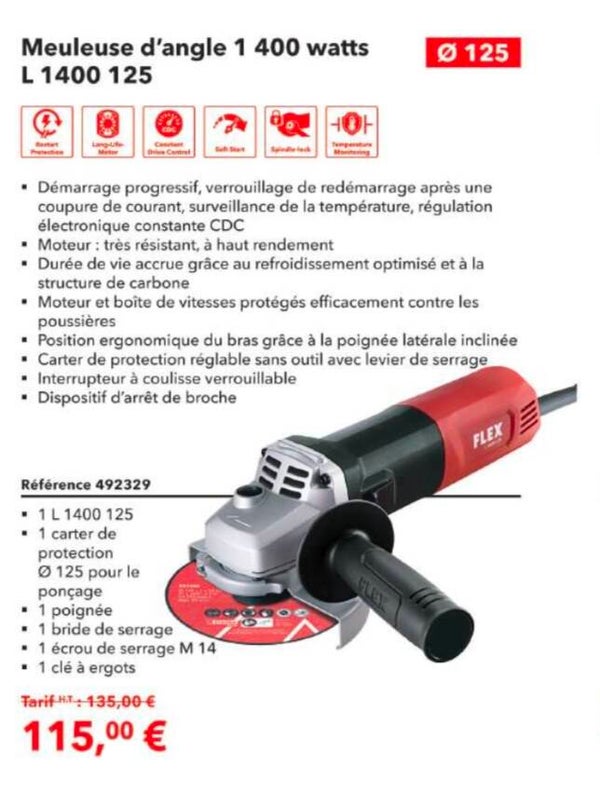 Meuleuse d'angle 1 400 watts L 1400 125 © 125 Set Stan