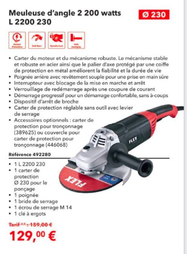 Meuleuse d'angle 2 200 watts L 2200 230