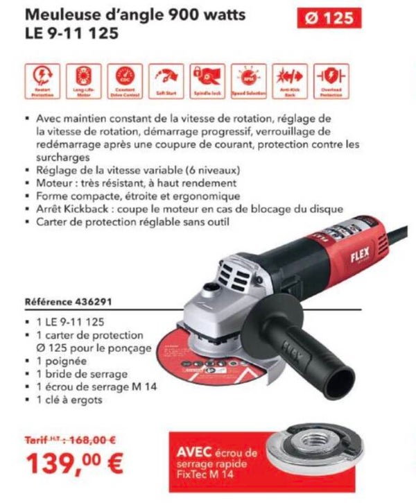 Meuleuse d'angle 900 watts LE 9-11 125 @ 125 Soh Star Spindie lock peed Select
