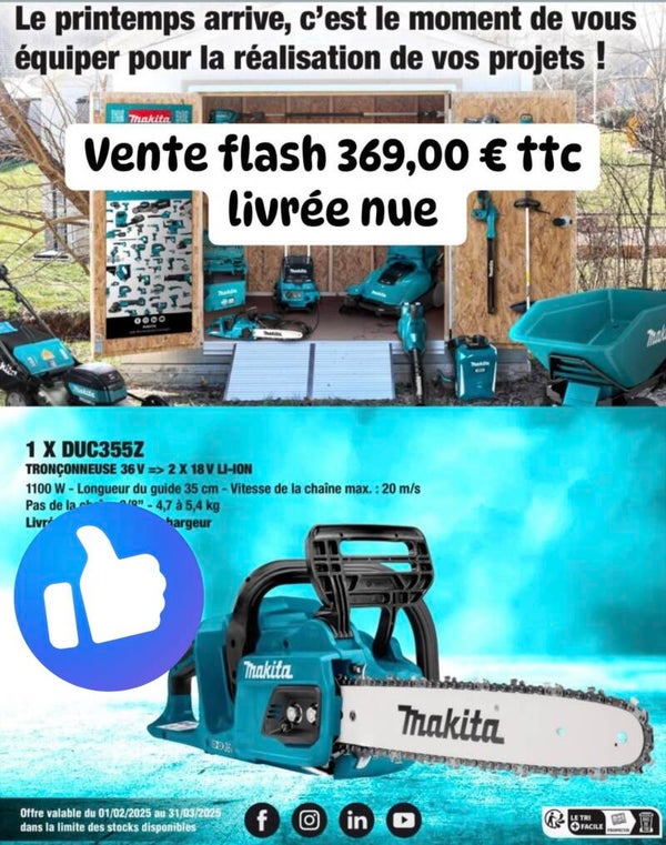 1 X DUC355Z TRONÇONNEUSE 36 V => 2 X 18 V LI-ION 1100 W - Longueur du guide 35 cm - (Copie)