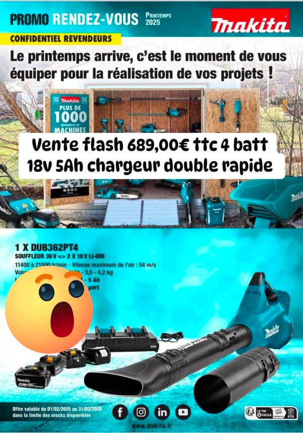 1 X DUB362PT4 SOUFFLEUR 36 V => 2 X 18 V LI-ION 11400 (Copie)