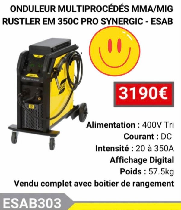 ONDULEUR MULTIPROCÉDÉS MMA/MIG RUSTLER EM 350C PRO SYNERGIC - ESAB
