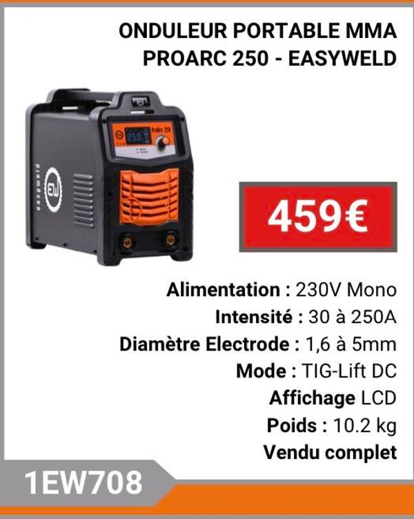ONDULEUR PORTABLE MMA PROARC 250 - EASYWELD