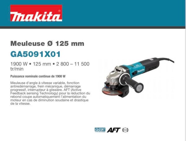 Meuleuse 125mm 1900w variateur 2800 a 11500 trm