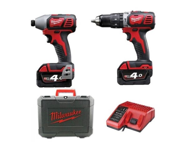 Lot 2 machines MILWAUKEE M18BPP2C-402C 18V 4.0Ah - Perceuse à percussion + Visseuse à chocs - 4933443552