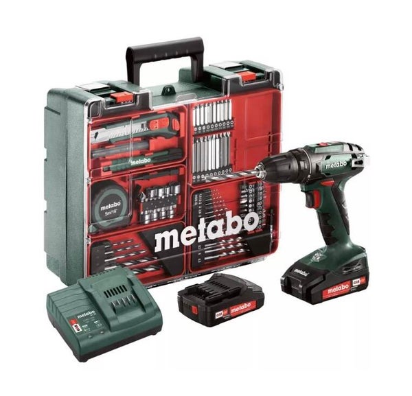 Perceuse visseuse METABO BS 18 Set + 2 batteries 18V 2.0Ah, chargeur + Coffret Atelier mobile - 602207880