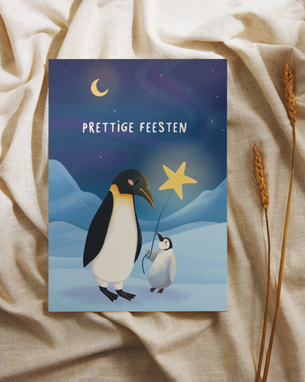 Kerstkaartje - Pinguïns