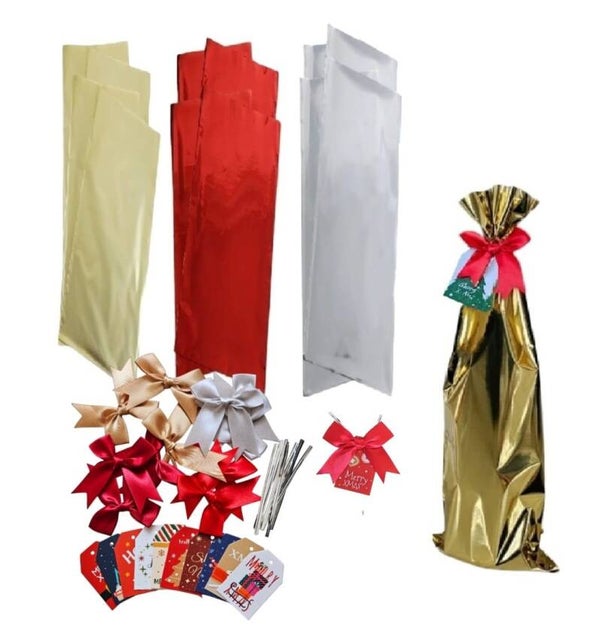 Kerst inpakzakken flessen langwerpig