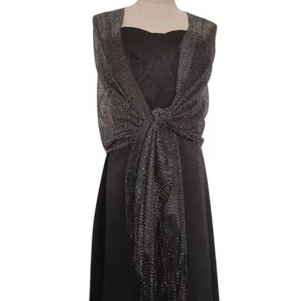 Glitters stola met lange kwastjes- Glitter sjaal ZWART