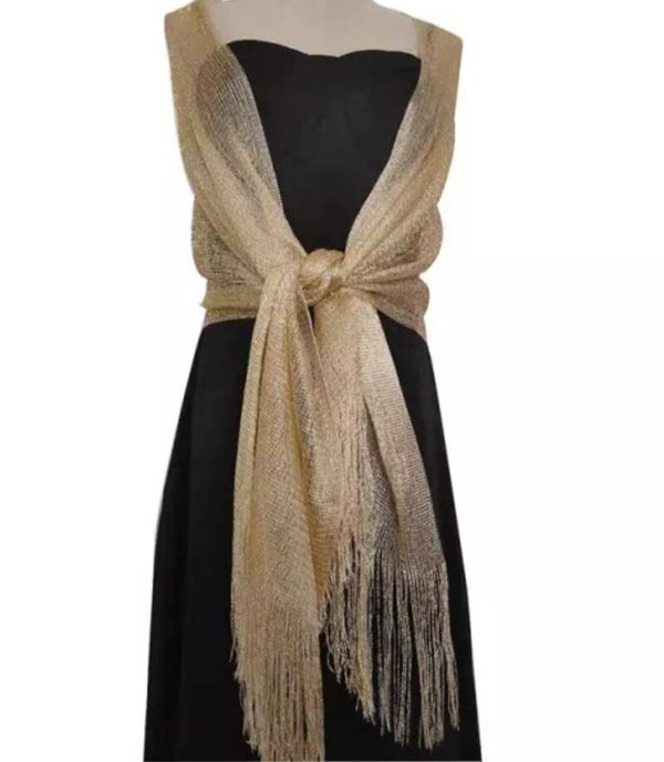 Glitters stola met lange kwastjes- Glitter sjaal Goud
