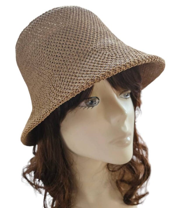 Dames gehaakte zonnehoed taupe -V bestendig HOED (UPF50+)