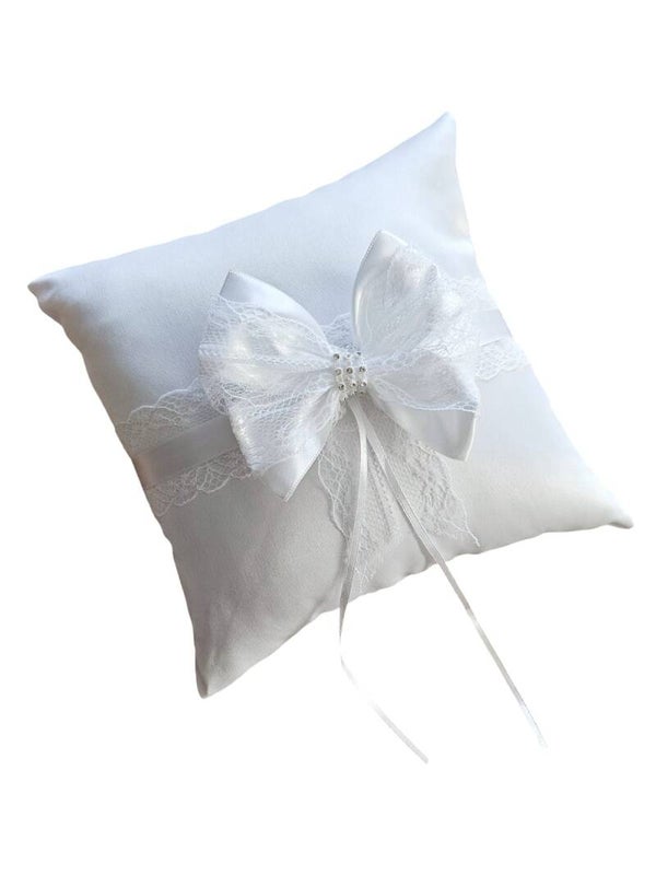 Ringkussen met mooie strikje en kristal-  20x20 cm