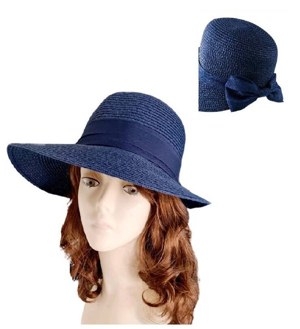 Zonnehoed Dames Blauw met strikje - licht materiaal- Comfortabel