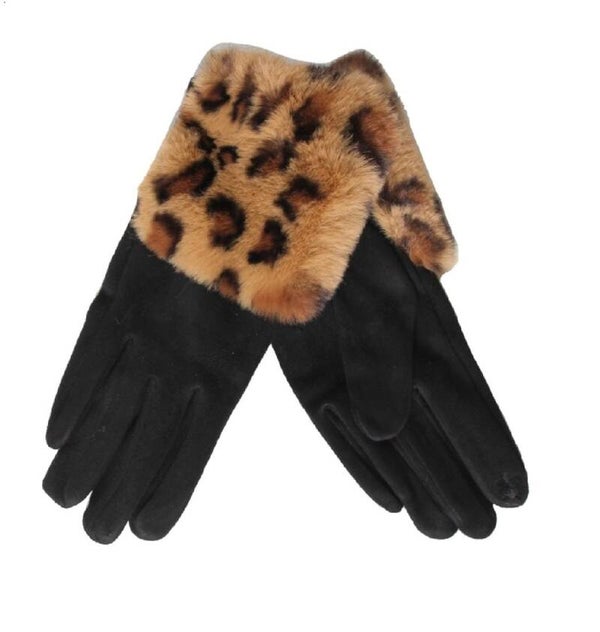 Dames Handschoenen Zwart winter/ herfst met voering en imitatiebont LUIPAARD