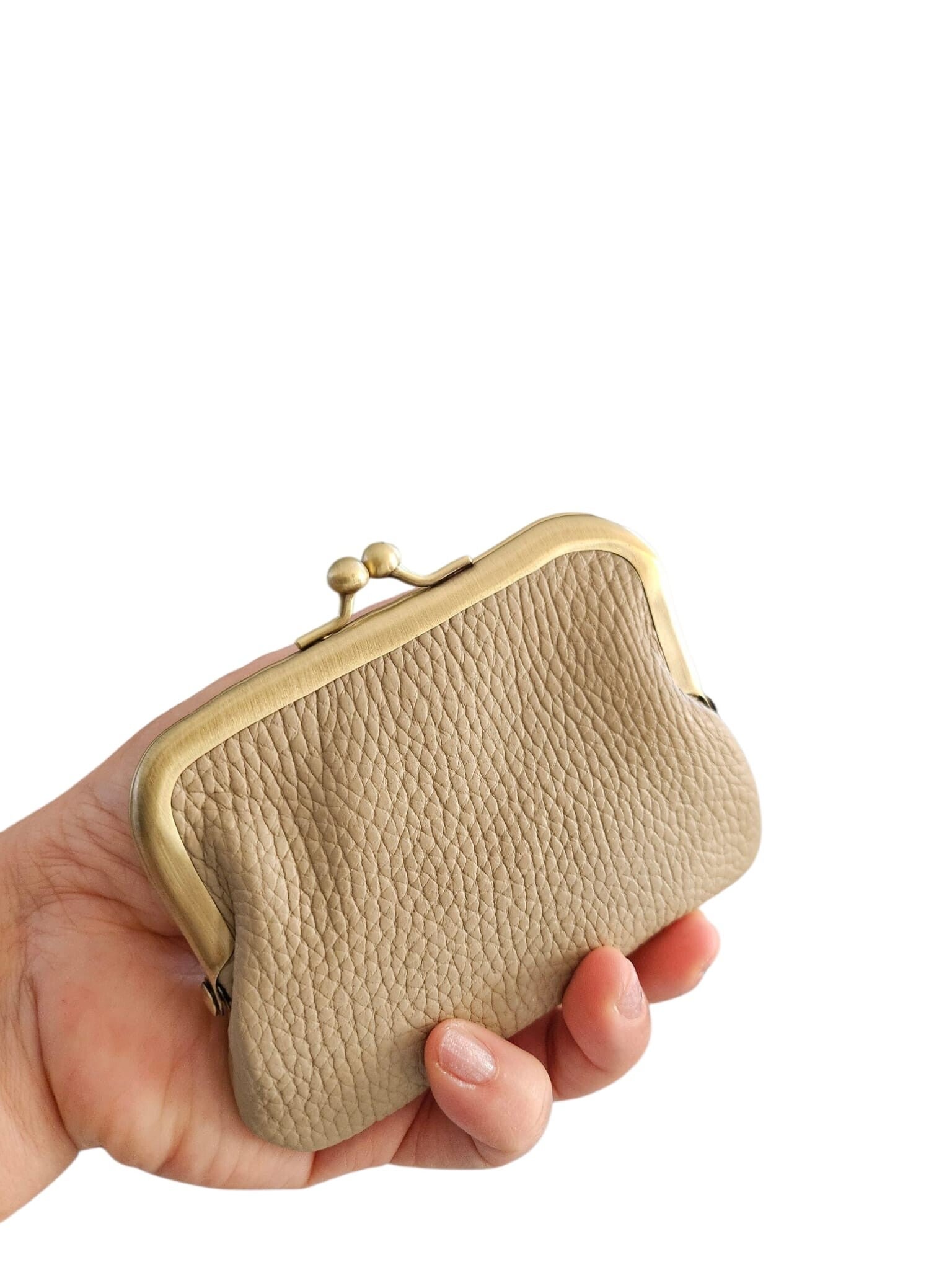 Leder knipportemonnee Beige