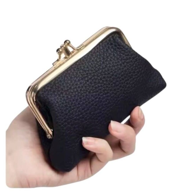 Leder knipportemonnee Zwart