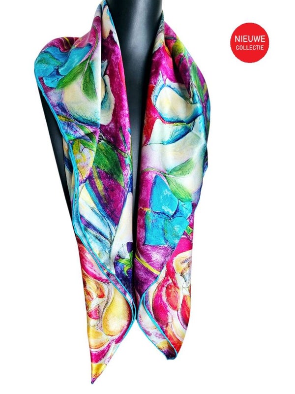 100% Zijden sjaal 90X90 CM -Bloemenprint