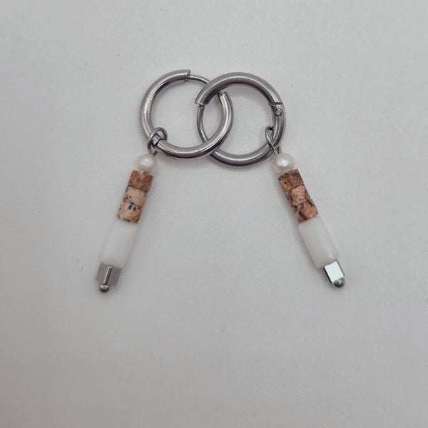 Oorbel | Hazel | Bruine jaspis met zoetwaterparel