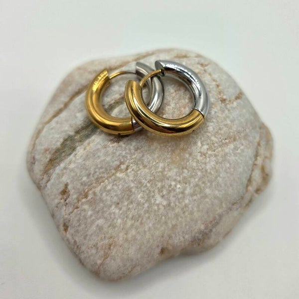 Statement creolen (paar) | Goud met Zilverkleurig Stainless steel