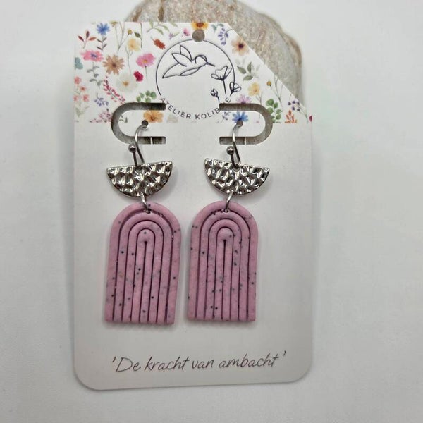 Oorhanger Valeria | Lila Spikkel | Zilverkleurig Stainless Steel