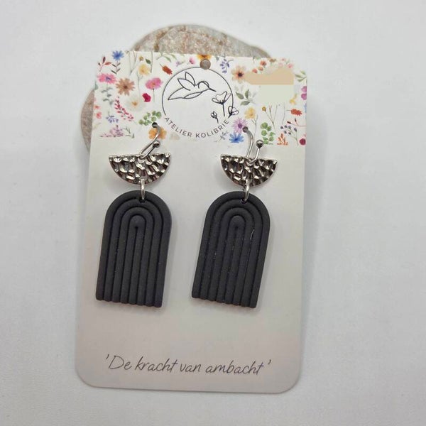 Oorhanger Valeria | Zwart | Zilverkleurig Stainless Steel