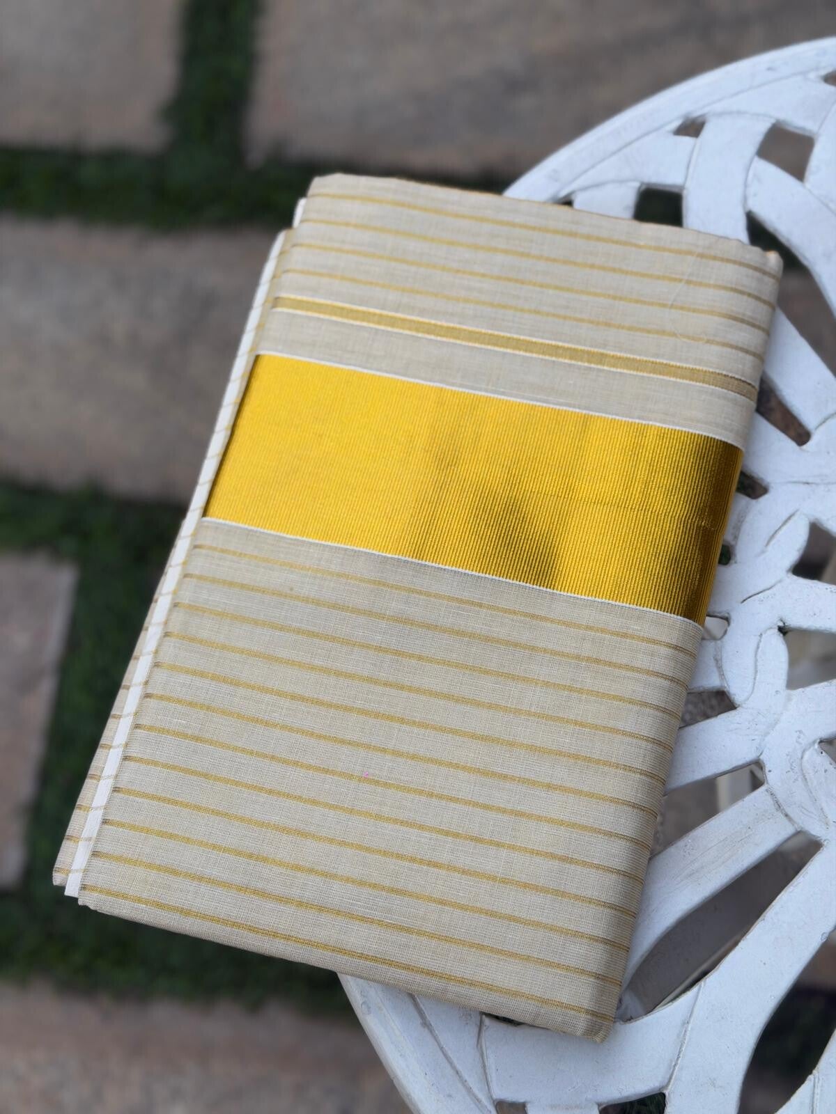 Kerala Kasavu Stripes Tissue Saree