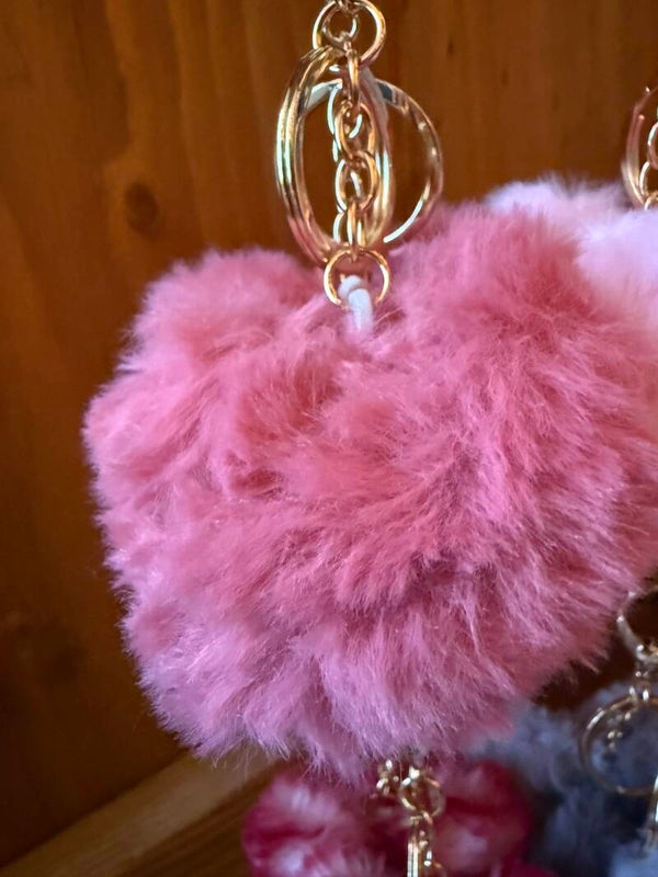 Key Chain Fuzzy heart or ball Charms