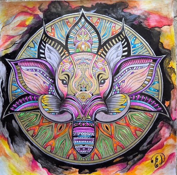 Tableau N° 1  et le Numéro 1/50 exemplaires : Eléphant Ganesh... numéroté et signé.