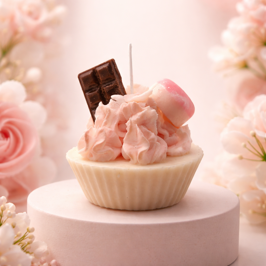 Cupcake Candles roze Vanille, with suprise topping