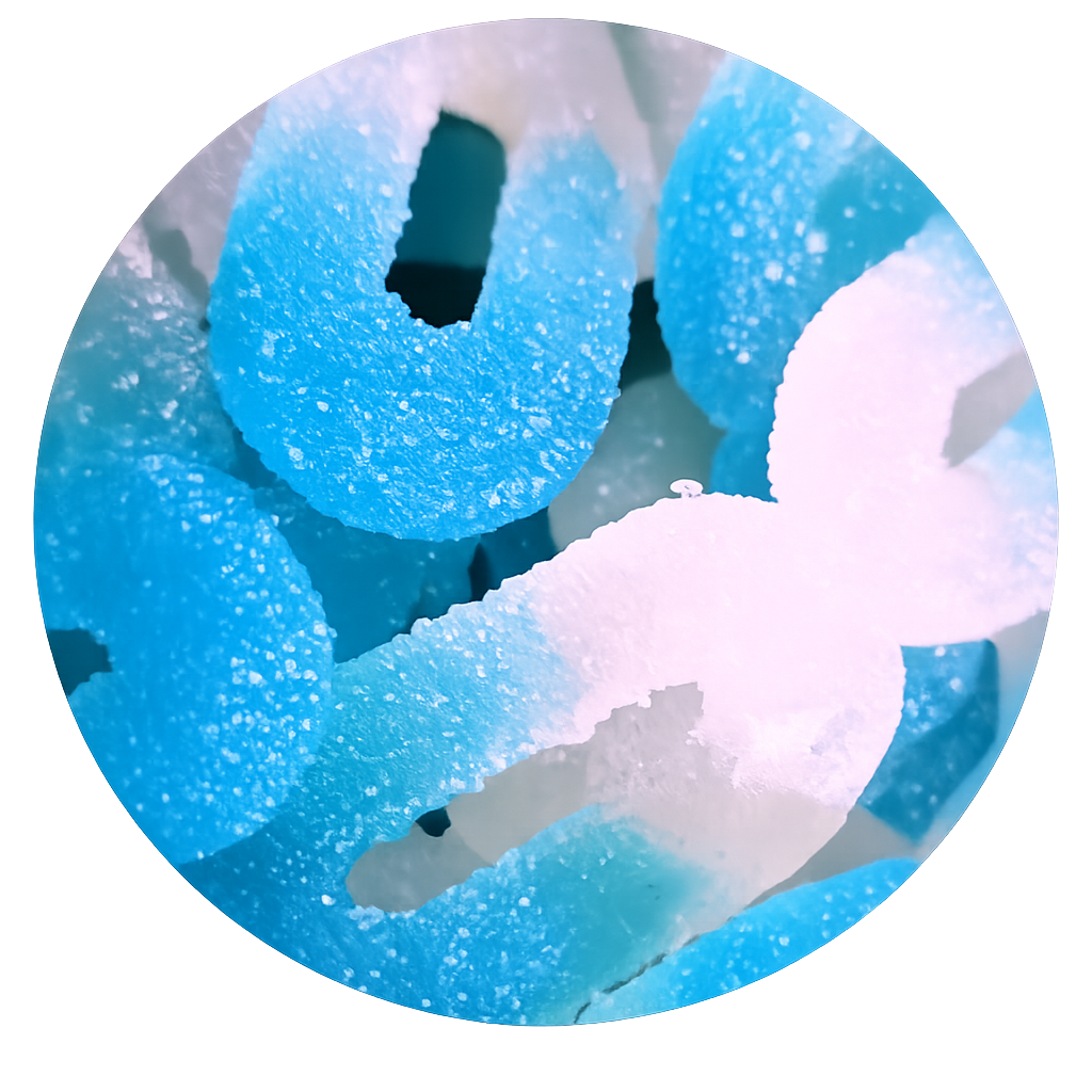 DAMEL – Anneau bleu et blanc sucré  • Vegan  • 100g