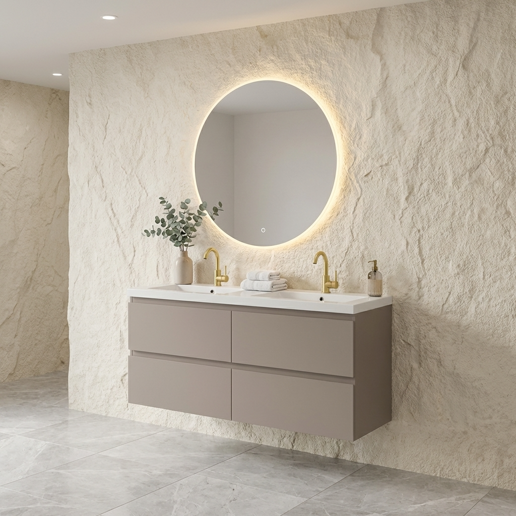 Norvex  - Linea Badmeubelset 120 cm met wastafel van mineraal composiet – Mat Clay