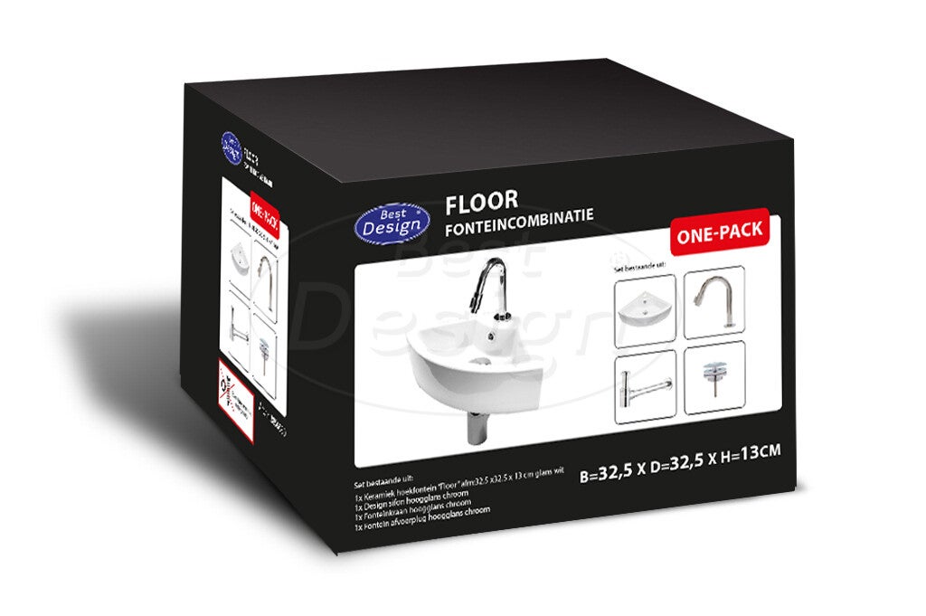 Best Design - One Pack hoek fonteincombinatie Floor Glans-Wit