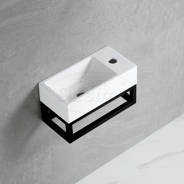 Best Design - R-Line Nero fontein L&R met kraangat inclusief zwart frame Glans-Wit / Mat-Zwart frame