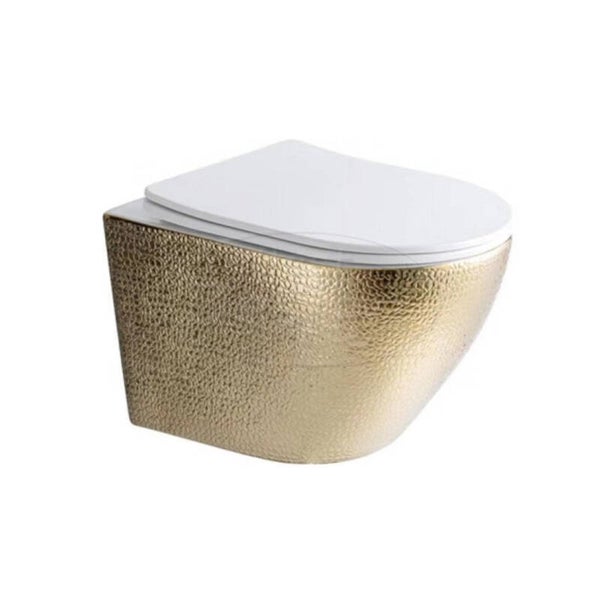 Best Design - Royal-Gold-49-Zonder-Spoelrand wandcloset blinde bevestiging incl. zitting Glans-Wit / Goud