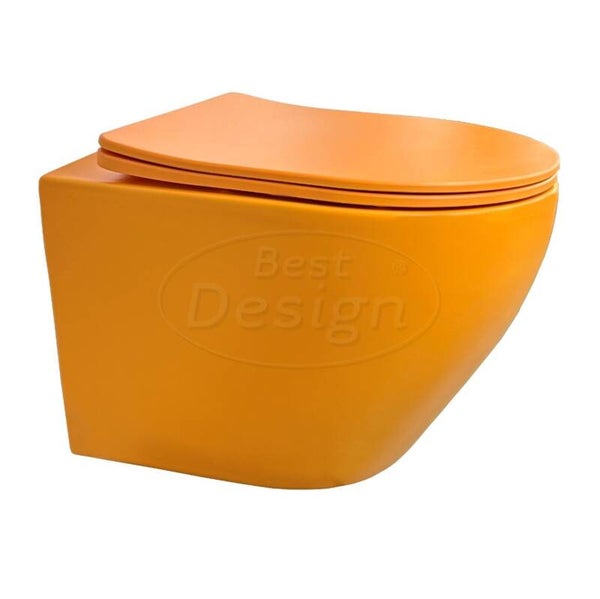 Best Design - Morrano-49-Zonder-Spoelrand wandcloset blinde bevestiging incl. zitting Mat-oranje