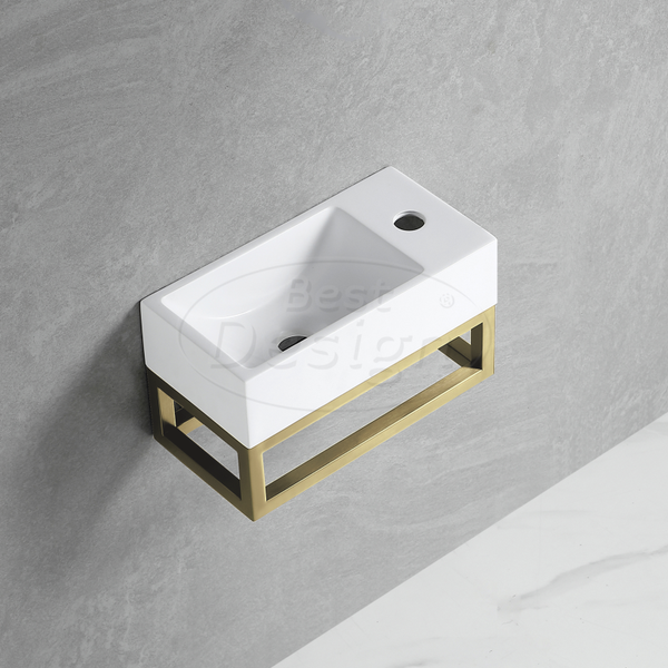 Best Design - R-Line Nancy fontein L&R met kraangat inclusief mat-goud frame Glans-wit / Mat-goud frame