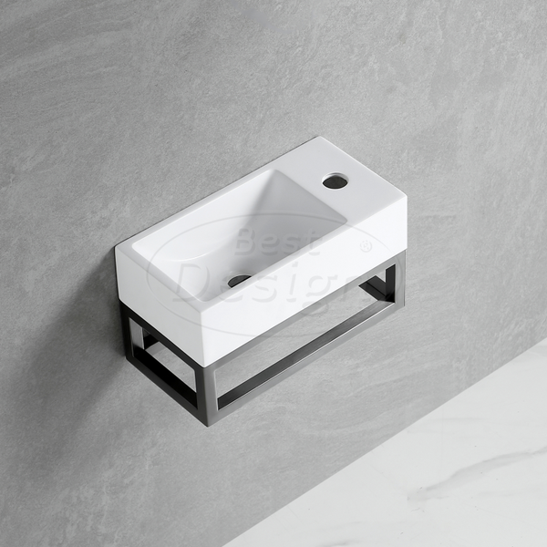 Best Design - R-Line Moya fontein L&R met kraangat inclusief gunmetal frame Glans-wit / Gunmetal frame