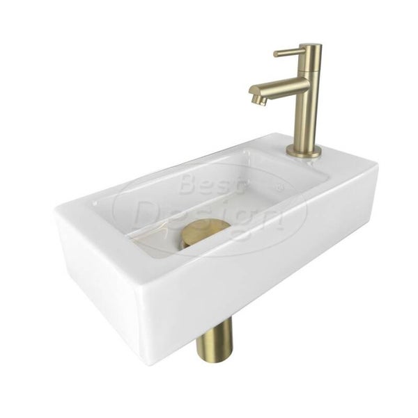 Best Design - One Pack fonteincombinatie Bicolor-Nancy Mini-Block Rechts Mat-goud / Glans-wit