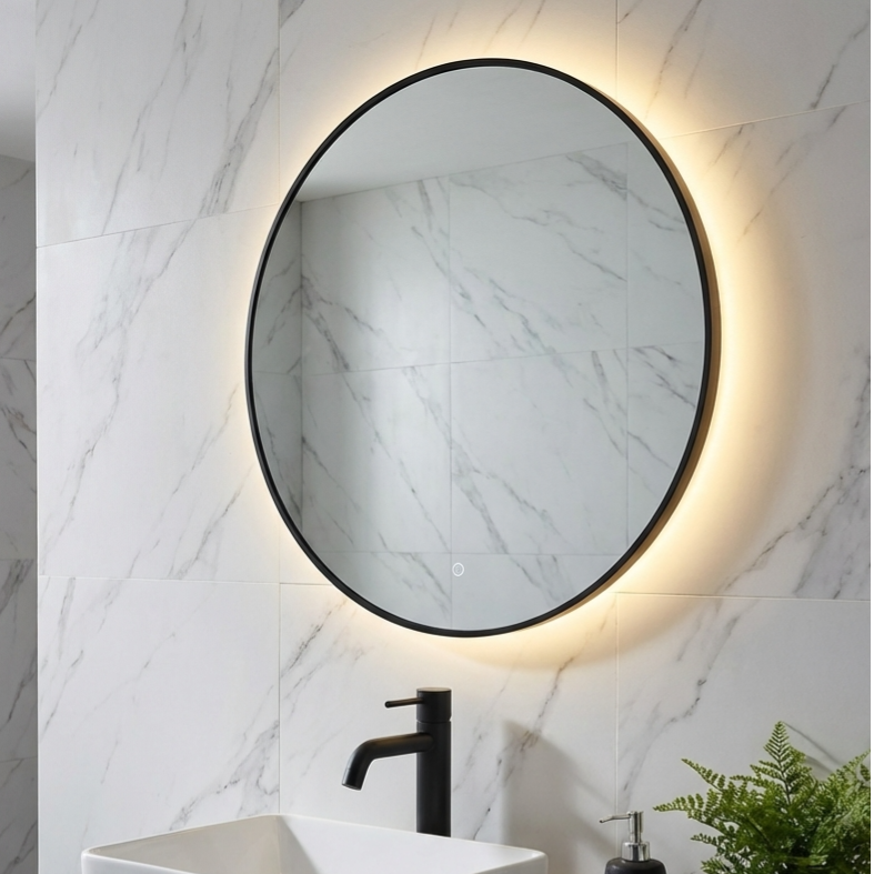 Saniway - Aurelia Ronde LED Badkamerspiegel met Spiegelverwarming (Mat zwart)