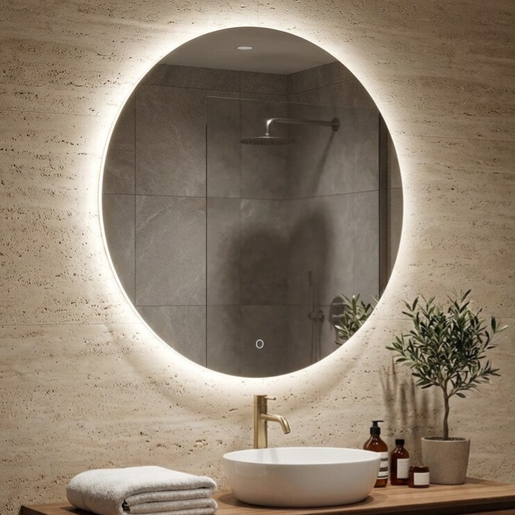 Norvex - Halo LED Badkamerspiegel Indirect rond Dimbaar – Instelbare Lichtkleur – Spiegelverwarming