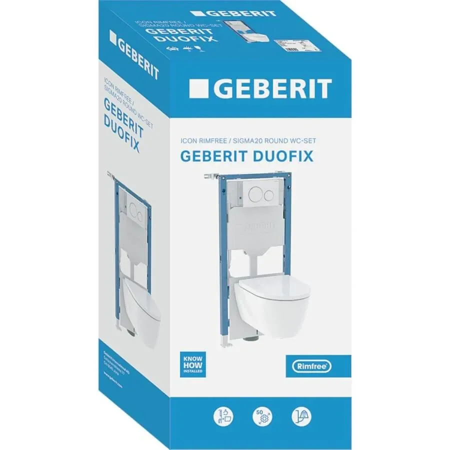 Geberit - Complete Toiletset met UP320 Inbouwreservoir + Hangtoilet + Softclose Zitting + Sigma Bedieningsplaat